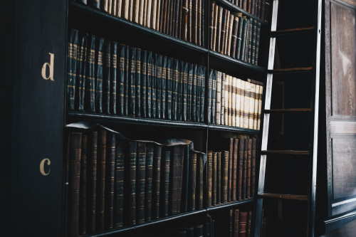 Une bibliothèque servant de référence aux livres de lois, au code civil et code criminel